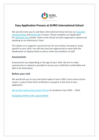 Simple Application Process at ELPRO International School