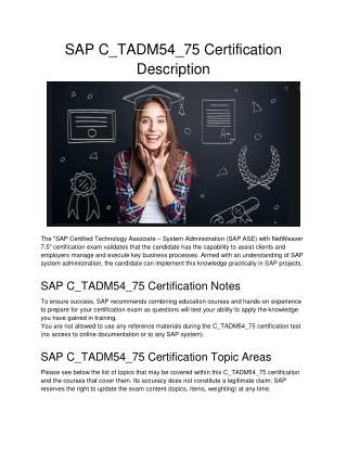 SAP C_TADM54_75 Certification Description