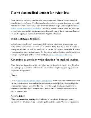 Tips to plan medical tourism for weight loss