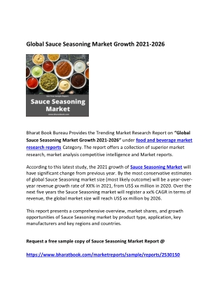 Global Sauce Seasoning Market Research Report 2021-2026