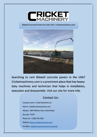 Bidwell Concrete Pavers for Sale USA | Cricketmachinery.com