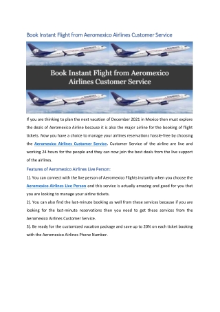 Book Instant Flight from Aeromexico Airlines Customer Service