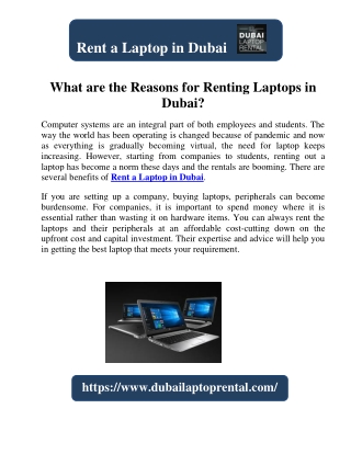 What are the Reasons for Renting a Laptop in Dubai?