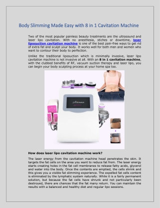 Body Slimming Made Easy with 8 in 1 Cavitation Machine
