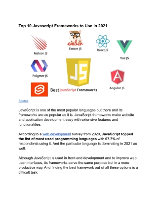 Top 10 javascript frameworks to use in 2021