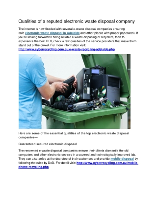 Qualities of a reputed electronic waste disposal company