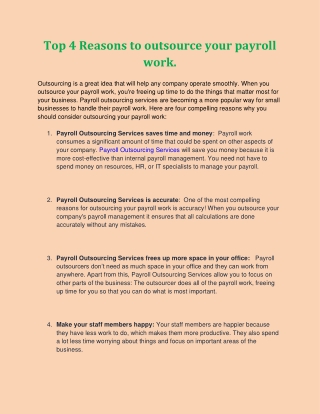 Top 4 Reasons to outsource your payroll work