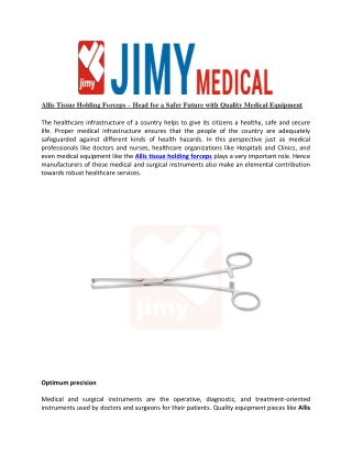 Allis Tissue Holding Forceps – Head for a Safer Future with Quality Medical Equipment