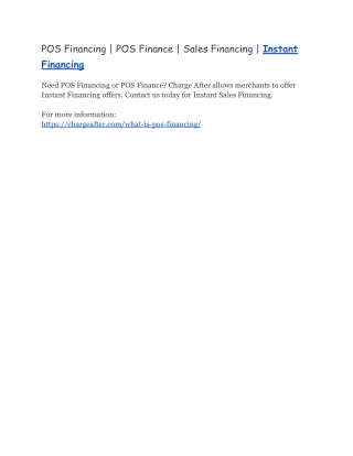 POS Financing | POS Finance | Sales Financing | Instant Financing
