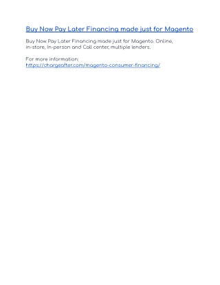 Magento Buy Now Pay Later Consumer Financing platform