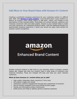 Add More to Your Brand Value with Amazon A  Content