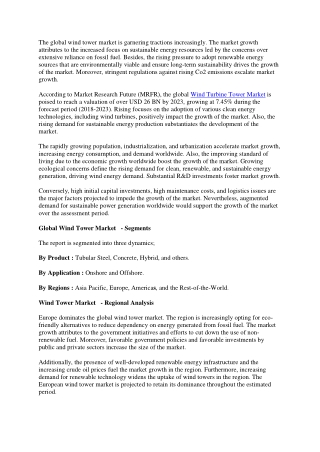 Wind Turbine Tower Market 2021 Leading Growth Drivers, Emerging Audience, Segmen
