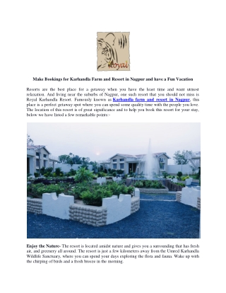 Make Bookings for Karhandla Farm and Resort in Nagpur and have a Fun Vacation