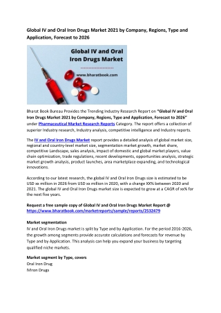 Global IV and Oral Iron Drugs Market Research Report 2021-2026