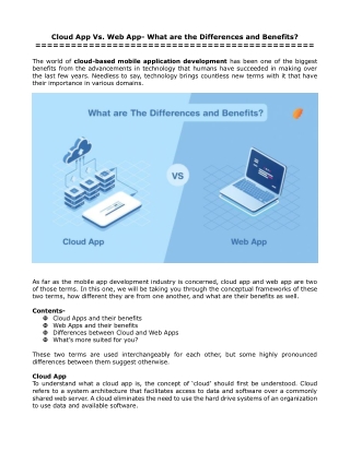 Cloud App Vs. Web App What are the Differences and Benefits