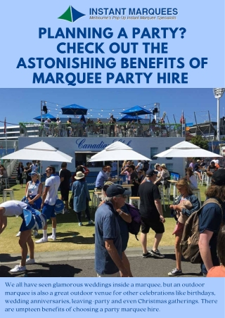 Planning a Party Check out the Astonishing Benefits of Marquee Party Hire