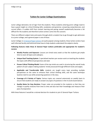 Tuition for Junior College Examinations