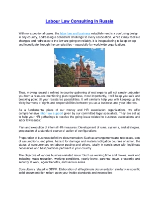 Labour Law Consulting In Russia