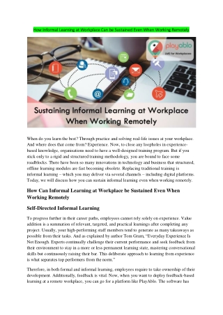 How Informal Learning at Workplace Can be Sustained Even When Working Remotely
