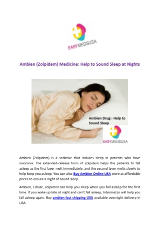 Ambien (Zolpidem) Medicine: Help to Sound Sleep at Nights