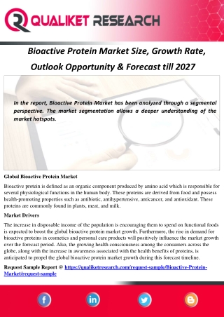 Bioactive Protein Market Size, Growth Rate, Outlook Opportunity & Forecast till 2027