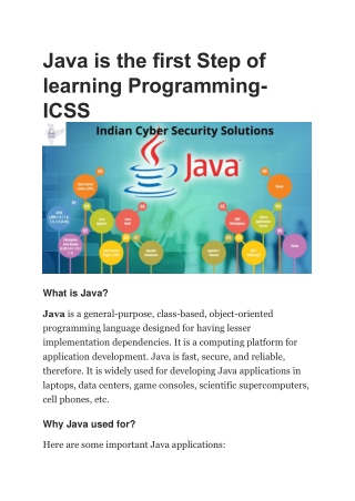 Java is the first Step of learning Programming