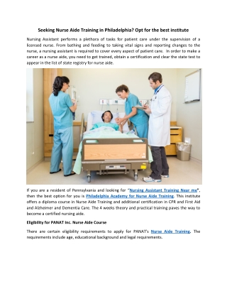 Seeking Nurse Aide Training in Philadelphia Opt for the best institute