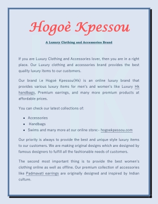 Hogoè Kpessou- A Luxury Clothing and Accessories Brand