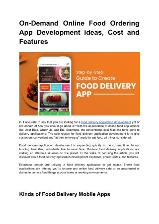 On-Demand Online Food Ordering App Development ideas, Cost and Features