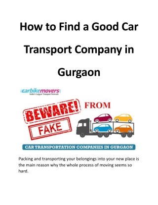 How to Find a Good Car transport Company in Gurgaon