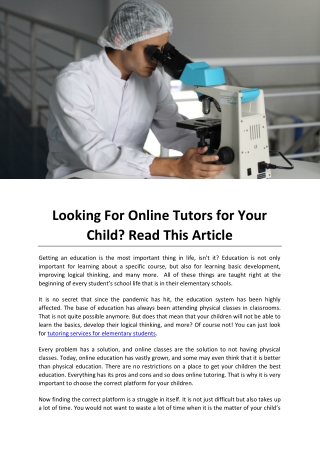 Looking For Online Tutors for Your Child Read This Article