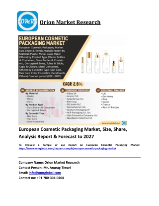 European Cosmetic Packaging Market Trends, Size, Competitive Analysis and Foreca