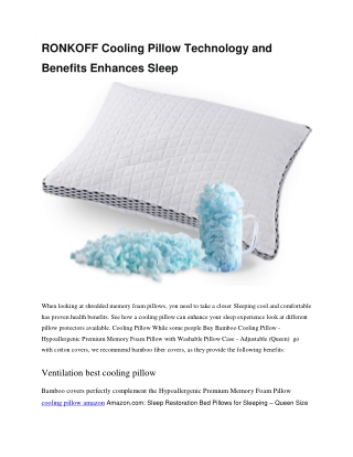 RONKOFF Cooling Pillow Technology and Benefits Enhances Sleep