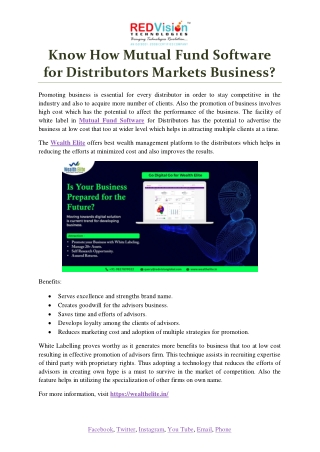 Know How Mutual Fund Software for Distributors Markets Business