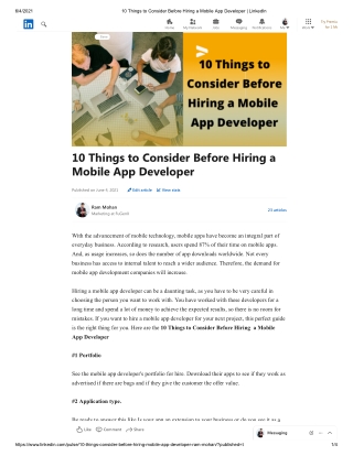 10 Things to Consider Before Hiring a Mobile App Developer