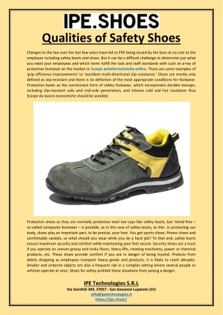 Qualities of Safety Shoes