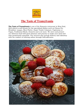 5% Off - The Taste of Transylvania Veronicas Kitchen Menu, QLD