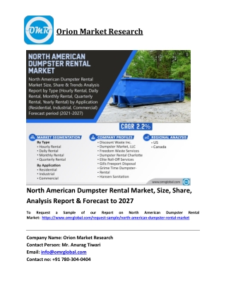 North American Dumpster Rental Market Trends, Size, Competitive Analysis and For