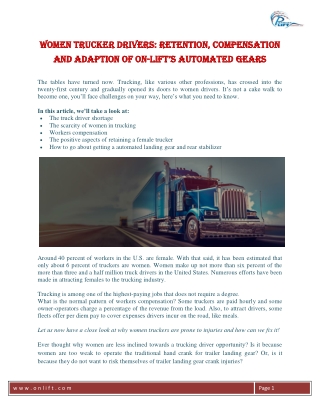 Women Trucker Drivers Retention Compensation and Adaption of On Lift’s Automated Gears