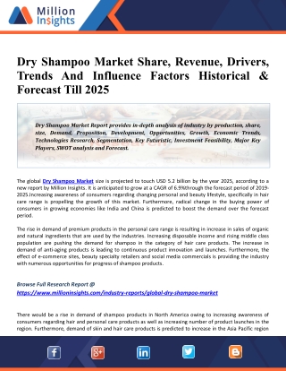 Dry Shampoo Market Size Share, Global Industry Forecasts Growth, Analysis