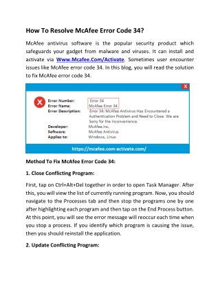 How To Resolve McAfee Error Code 34? Mcafee.com/activate