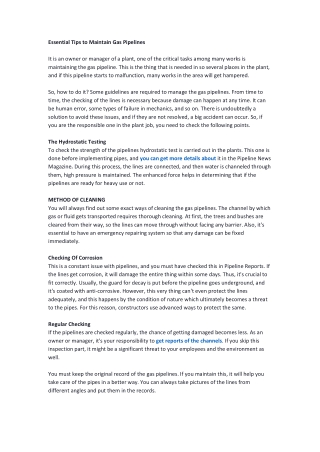 Essential Tips to Maintain Gas Pipelines