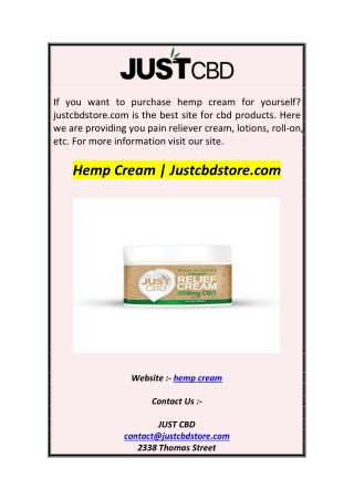 Hemp Cream  Justcbdstore.com