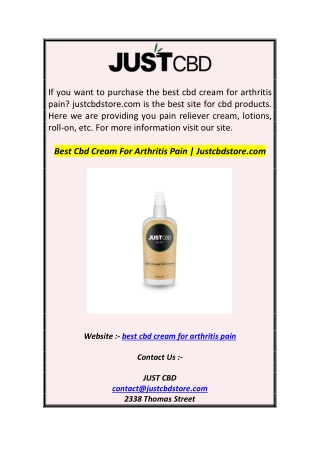 Best Cbd Cream For Arthritis Pain  Justcbdstore.com