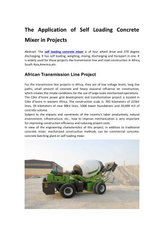 The Application of Self Loading Concrete Mixer in Projects