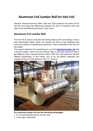 Aluminum Foil Jumbo Roll for Hair Foil