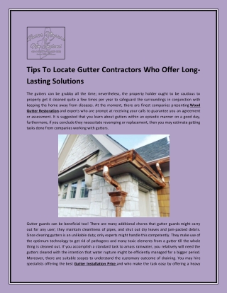 Tips To Locate Gutter Contractors Who Offer Long-Lasting Solutions