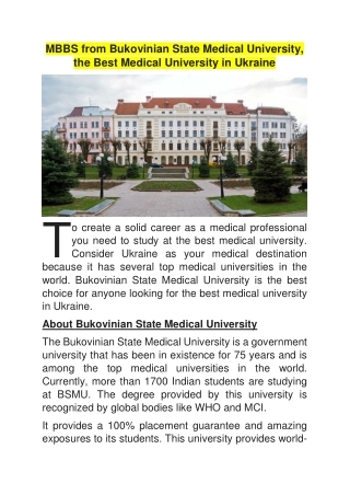 MBBS from Bukovinian State Medical University, the Best Medical University in Uk