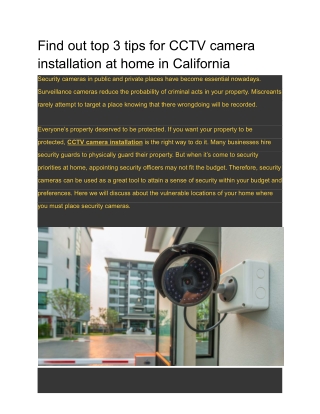 Find out top 3 tips for CCTV camera installation at home in California