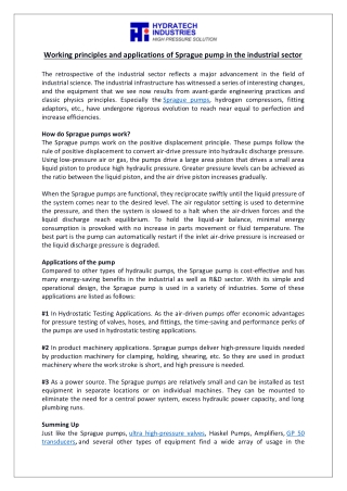Working principles and applications of Sprague pump in the industrial sector